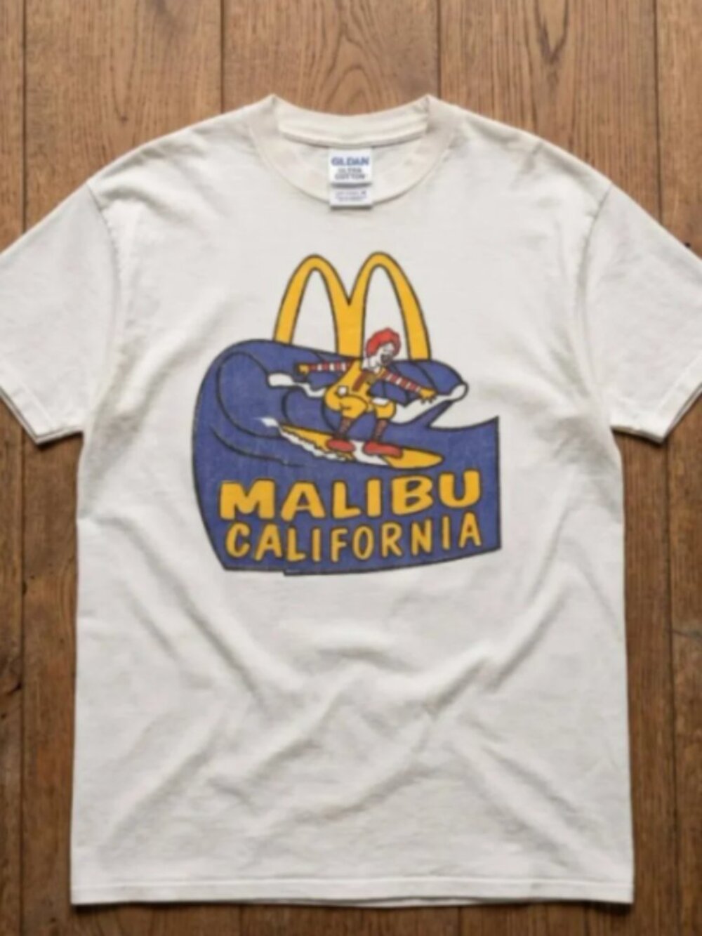 McDonald's Malibu California Washed Aged Vintage T-Shirt White Graphic Reprint